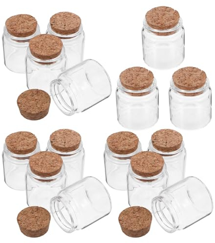 UKCOCO 15 Mini Bouteilles en Verre 50 ML Transparentes avec Bouchon en Liège, Petites Bouteilles Décoratives 47x50 Mm pour Mariage, Loisirs Créatifs, Décoration Intérieure, Lot de 15