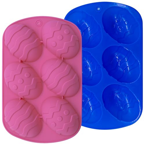 2 PCS Large Easter Egg Silicone Molds, Egg Shape Silicone Moulds for Chocolate, Pastry, Cake, Muffin, Bread, Ice Cube, Soap