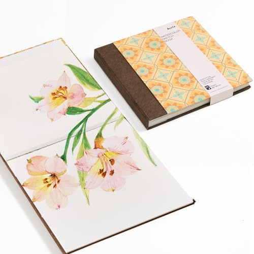 Arrtx Quadratisches Aquarellpapier-Skizzenbuch, 18 x 18 cm, 300 g/m², 100% Baumwollpapier, Kaltpresse, 24 Blatt, Hardcover-Aquarell-Tagebuch zur Verwendung als Reise-Notizbuch für Künstler