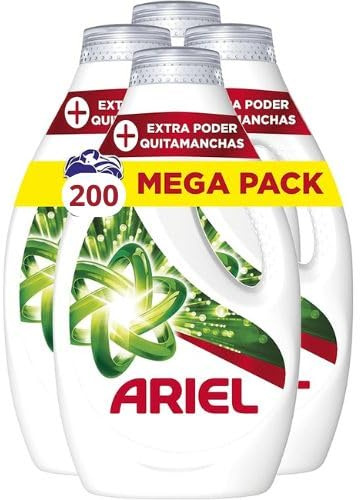 Ariel Detergente Lavadora Líquido 200 Lavados (4x50) | Jabón Quitamanchas Ropa | Limpieza Profunda y Máximo Poder Quitamanchas