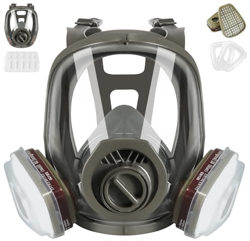 Matlarn Masque Anti Poussiere avec Filtres, Masques de Protection Respiratoire Réutilisable, 6800 Masque a Gaz de Produit Chimique pour Peinture, Travaux, Ponçage, Graffiti