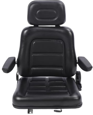 Cuifati Universell Gaffeltrucksäte Ergonomisk Design med Graders Justerbart Ryggstöd och Glidskena, Kraftigt PVC-läder för Traktorgräsklippare Slirlastare Teleskoplastare Grävmaskin (Med armstöd)