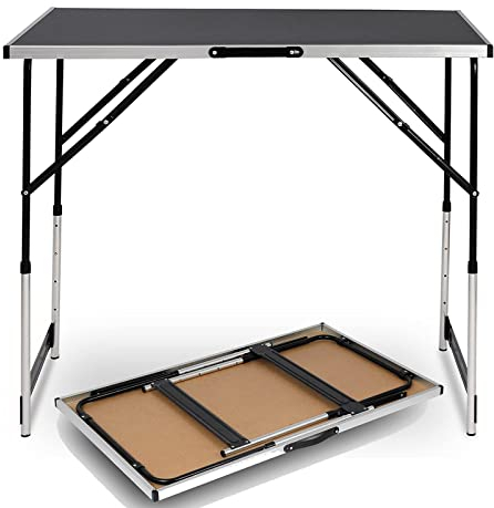 eSituro Table de Jardin Pliable, Hauteur Réglable(73-94cm), Table Camping Rectangle en Aluminium, Noir, Super Légre 100x60x94cm