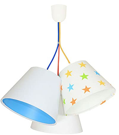 Licht-Erlebnisse Dekorative Pendelleuchte Weiß Bunt Sterne Für Kinder Mädchen Jungen Stoff Schirm SAMY Kinderzimmerlampe