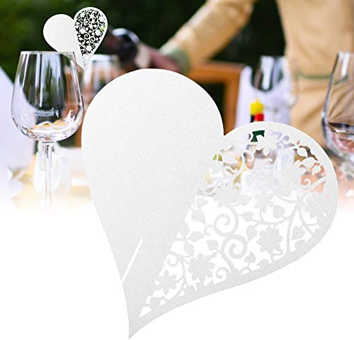 Mumusuki Tarjetas de Lugar de Mesa 50 Piezas en Forma de corazón Nombre de Boda Hueco Tarjetas de Lugar para Copa de Vino Decoración de Mesa Accesorios de Fiesta(Blanco)