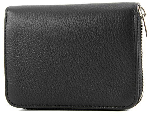 modamoda de - P04 - ital. Damen Portemonnaie Echtleder kurz, Farbe:Schwarz