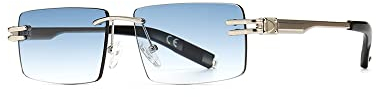 kachawoo Randlose Herren-Sonnenbrille mit Verlaufslinsen, Retro-Rechteck-Sonnenbrille für Männer und Frauen, rahmenlose Brille, modisches Markendesign (silver with blue)