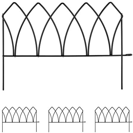 Relaxdays Recinzione per Aiuole, Set 4 Pannelli per Cortile e Giardino, Recinto Decorativo, Ferro, HL: 29,5x172 cm, Nero