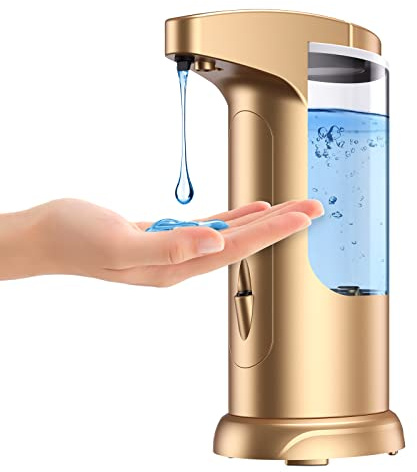 Ankilo 370ml Touch-Free Battery Operated Electric Automatic Liquid Soap Dispenser - Adjustable Soap Dispensing Volume - Premium Soap Dispenser for Kitchen Bathroom Toilet (Golden)