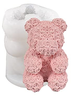 TONXX Saint Valentin Rose-Ours Bougie Silicone Moule Animal Gypse Silicone Moule Bureau Ornements Moule pour Bricolage Artisanat décor à la Maison