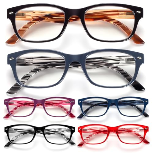 BLOEXCLU 6 Pack Reading Glasses for Women Men Blue Light Blocking Spring Hinge Computer Readers, Anti Eyestrain/Glare (6 Mixed C1, 2, Diopters)