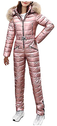 Damen Jumpsuit Skianzug - Einteilig Warm Skioverall Mode Hoodie Skijacke Lässig Warmhalten Verdicken Skianzug Ski-Anzug Schnee Skifahren SäTze Skisuit Outdoor Winddichte Jumpsuit