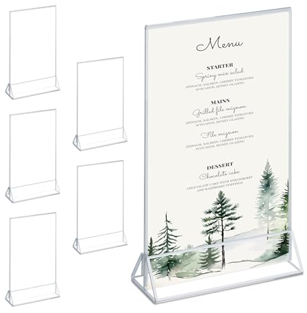 Relaxdays Tischaufsteller 6 Stück, DIN A5, Hochzeit, für Menükarten & Fotos, Acryl Thekenaufsteller, transparent/Silber