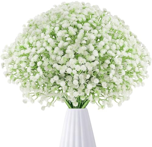 HNVNER Schleierkraut Künstlich wie echt, 36 Pcs Kunstblumen Schleierkraut Künstliche Blumen Gypsophila für Hochzeit, Party, Brautsträuße, Home Dekoration, weiß