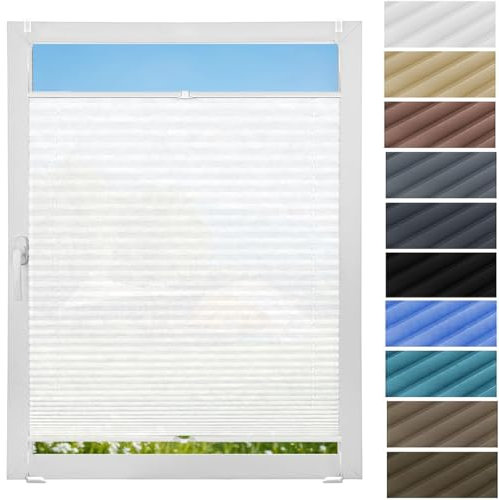 Plisseerollo Fensterrollo Faltrollo Jalousie 30 x 155 cm, Nach Maß Qualität Ohne Bohren, Plissee Klemmfix Plisseerollo Ohne Bohren, Plissee Sonnenschutzrollo, für Fenster & Tür, Weiß