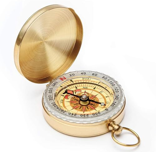 WeddHuis Boussole de navigation étanche, fonction lumineuse, vintage, poche, coque en cuivre pur, pour camping, orientation, randonnée, marche