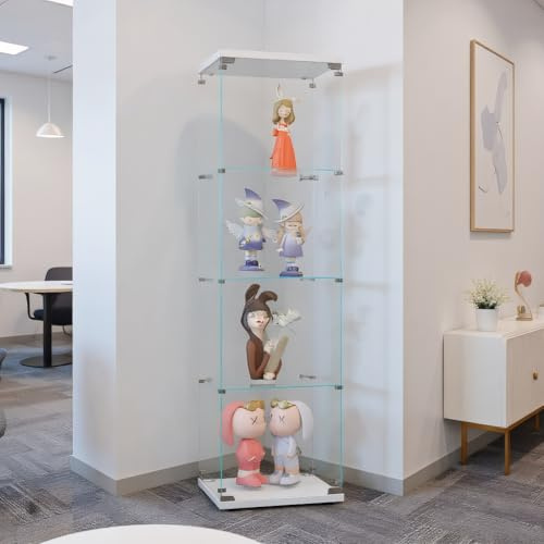 BLSYHDH Glasvitrine Standvitrine 164 cm, Schrank für Sammlung mit 1 Tür 4 Einlegeböden transparent Möbel Vitrine Glas Vitrine Figur Glasvitrine Wohnzimmer Bar (4 Etagen, 1 Tür, weiß)