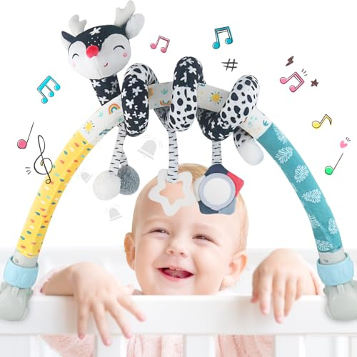 caterbee Spiralförmiges Baby-Spielzeug für Kinderwagen, Kinderbett-Hängespielzeug mit Fuchs-Design, Schwarz-Weiß-Muster (CT01)