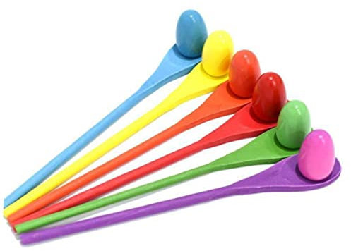 JECOMPRIS Egg and Spoon Relay Race Set for Kids Outdoor Sensory Integration Training Tool Random Color Includes Spoon and Ball for Family Games and School Activities