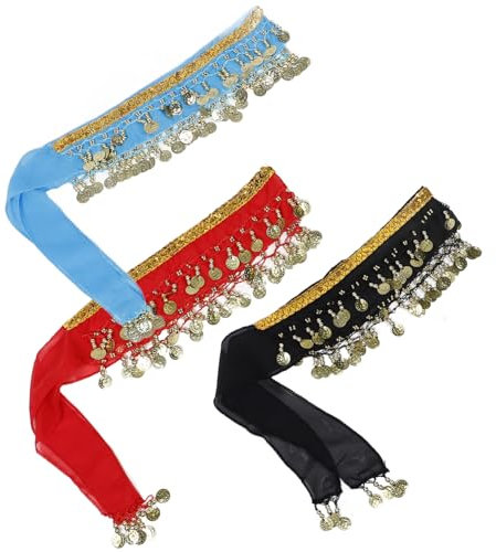 ROMISBABA 3stücke Teiliges Bauchtanz-hüfttuch Mit Glitzer-münzen Und Fransen Eleganter Gürtel Für Bühnenaufführungen Und Tanzkostüme Rot Schwarz Und Blau Erhältlich
