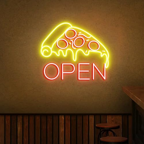 Xusdamyj Pizza Open neonskylt, pizzaskyltar, pizzabutik fönster öppen skylt, individuell öppen affärsskylt, restaurang öppen LED-ljus, pizza väggskylt