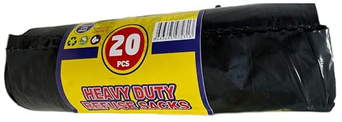 Heavy Duty Black Bin Bags, 20 Strong Refuse Sacks 75L – Extra Strong, Leak Resistant, Recycled Material – Months of Supply for Home, Garden, Office & Catering