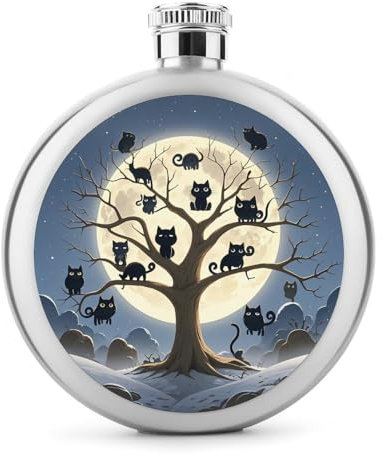 5 oz Whisky Flasche Schwarz Katze Vollmond Toten Baum Gedruckt Edelstahl Flasche Hüftkolben Auslaufsicher Getränk Kantine Getränk Flaschen für Reise Geschenke Hochzeit Bachelorette Party