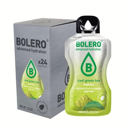 Bolero THÉ VERT GLACÉ MATCHA 24x3g | Poudre pour boisson sans sucre, édulcorée à la stévia + vitamine C | convient aux enfants, aux sportifs et aux diabétiques | sans gluten