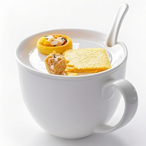 TAMUME Taza de desayuno de porcelana china todo en uno con tapa y soporte para cucharas