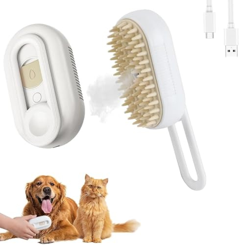 Spazzola a vapore per cani e gatti, spazzola a vapore 3 in 1, rimuove i peli sciolti e idrata, 19,5 x 6,5 cm, adatta per cani e gatti, ricaricabile tramite USB