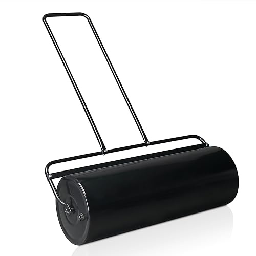 Outopee 72L Heavy Duty Steel Garden Lawn Roller with U-Shaped Handle, Large Capacity Water/Sand Filled Lawn Rolling Tool for Grass Seeding, Soil Levelling, Black