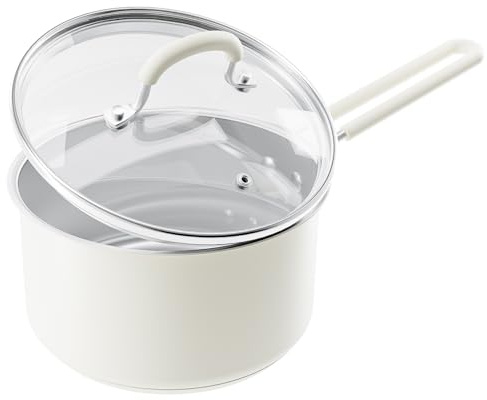 COOKNAO Saucepan with Lid, 18cm Small Cooking Pot with Cool Handle, 2L Sauce Pan, Available for Stove, Induction, Gas, Halogen, Non Toxic, PFOA Free