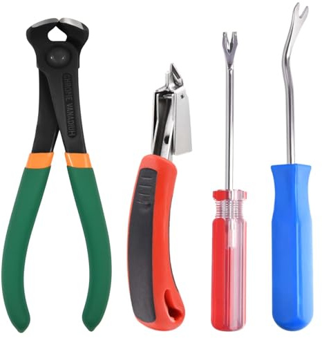LEONTOOL 4 Stück Klammerentferner für Polstermöbel, Nagelentferner, Werkzeug enthält eine Endschneidezange, U-& V-Spitzenheber, ein Klammerentferner