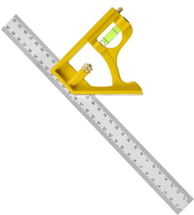 Kombinationswinkelmaß, Einstellbarer Kombinationswinkel mit Lineal und Maßstab, Vielseitiges Werkzeug Für Holzverarbeitung Und Einbau Von Fenster Türen Im Baubedarf