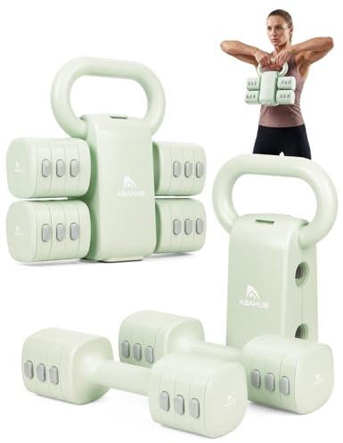 Abahub Dumbbell Set for Home Gym, 4 in 1 Adjustable Weights Dumbbells Set with Kettlebell Grip Converter for Women Green