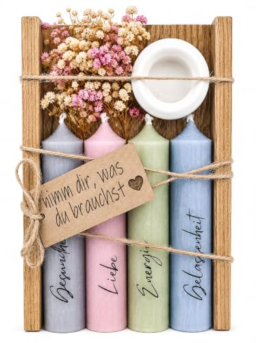 Kerzen Geschenkset | nimm dir, was du brauchst | Kerzenhalter & Trockenblumen – stilvolle Geschenke für Frauen, Freundin, Geschenke für Mama, Lieblingsmensch, Geschenkset Frauen