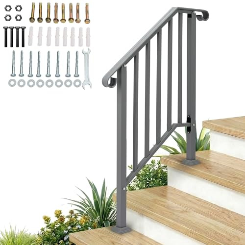 Outopee 2 Level Outdoor Handrail for 2-3 Steps, Silver