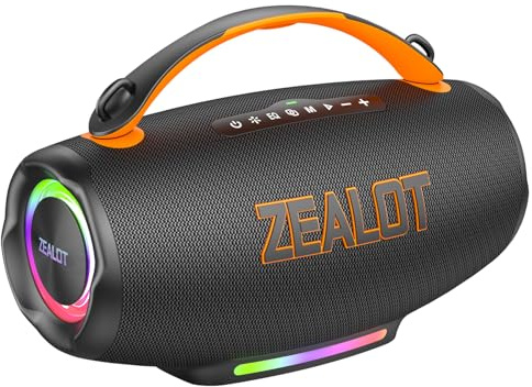 Zealot Cassa Bluetooth Portatile da 100W con Luce | 24 ore di Riproduzione,Bluetooth 5.3,Impermeabilità IP56,Audio Stereo,AUX da 3,5 mm/TF/USB,Ricarica Type-C porta