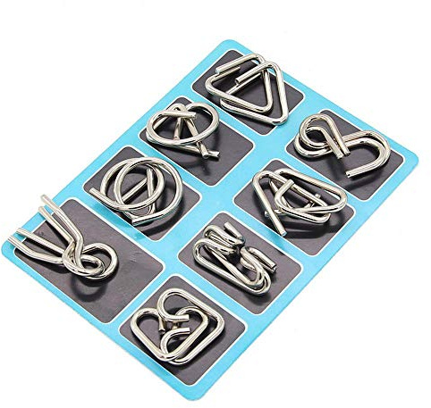 Gracelaza 8 pcs Metal Wire Puzzle Logic Brain Teaser Set - Metal Ring IQ Puzzles Difficult Games - Ideal Intelligence Toys Gifts for Kids and Adults