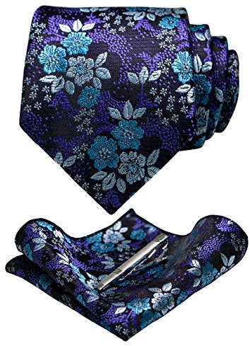 JEMYGINS Herren Blumen Krawatten und Einstecktuch Sets mit Krawattenklammer erhältlich