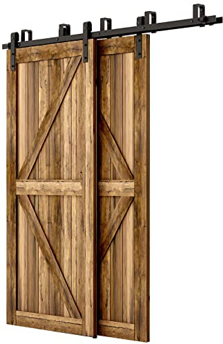 8FT/243cm Heavy Duty Bypass Sliding Barn Doors Track Hardware System J Shape Hangers for Bypass Double Wooden Door