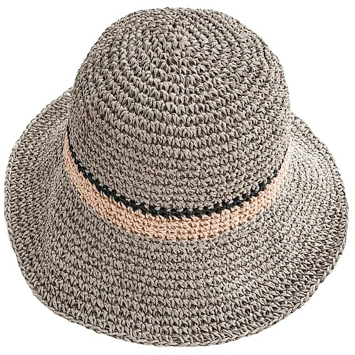 KXF Damen Sonnenhut Faltbar Packbar Up Brim Bucket Cap Floppy Straw Sonnenhut für Urlaub Sommer Strand Wandern, Verstellbare Passform