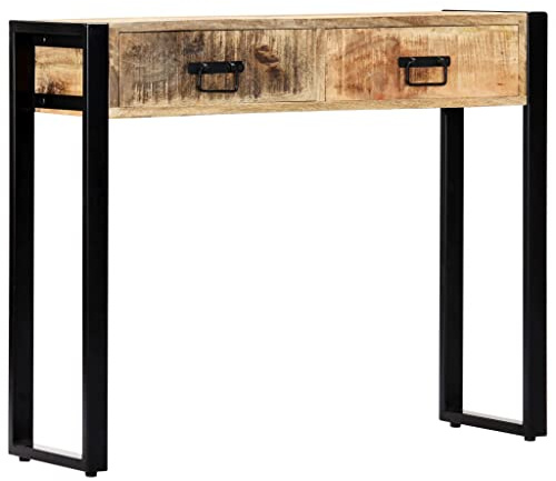 vidaXL Mangoholz Massiv Konsolentisch mit 2 Schubladen Konsole Beistelltisch Flurtisch Ablagetisch Wandtisch Frisiertisch Sideboard 90x30x75cm