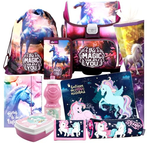 Unicorn Pferd Horse Pony Einhorn SCHULRANZEN Rucksack Ranzen Tornister 10 Teile Set Schultüte 85 cm Rosa Tasche mit Sticker-von-Kids4shop