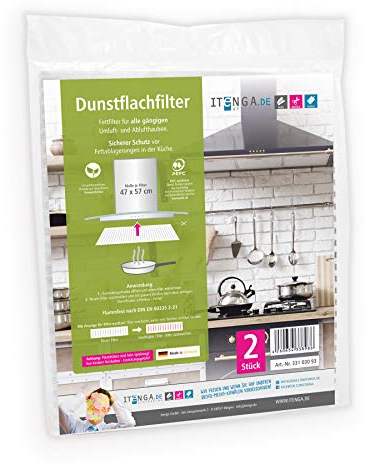itenga Universal Filter Kohlefilter Aktivkohle und Fettfilter Dunstabzugshaube Umlufthaube Ablufthaube zuschneidbar umweltfreundlich kompostierbar 47x57cm (Dunstflachfilter)