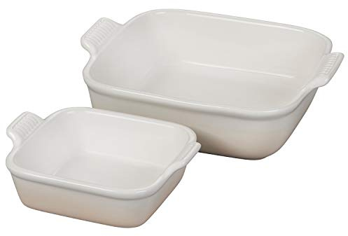 Le Creuset Lot de 2 plats carrés en céramique Heritage Meringue