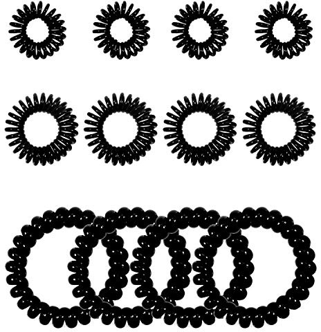 TUUXI 12pcs Spiral Hair Ties Black No Crease Phone Cord Coils for Women No Damaged Rubber Bands for Hair Ponytail Holders 0.98 Inch 1.18 Inch 2.16 Inch