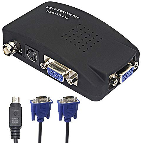 XMSJSIY BNC to VGA Video Converter, S-Video Input to VGA Output, Supports PAL/NTSC, Easy to Install and Operate