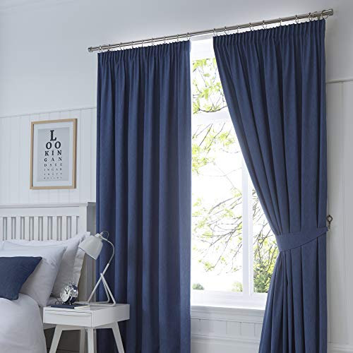 Fusion - Navy Blue Blackout Curtains W90 x L90 (229 x 229cm) - Pencil Pleat Curtains in Blue - 2x Panels - Thermal Curtains for Bedroom & Living Room - Pleated Curtains and Drapes in Dark Blue