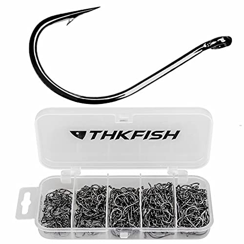 THKFISH 250PCS Angelhaken Angelzubehör Offset Haken Set Angelzubehör Set Wurmhaken Wallerangeln Dropshot Haken